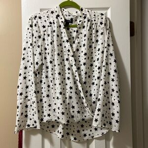 INC Blouse size Large white with black stars